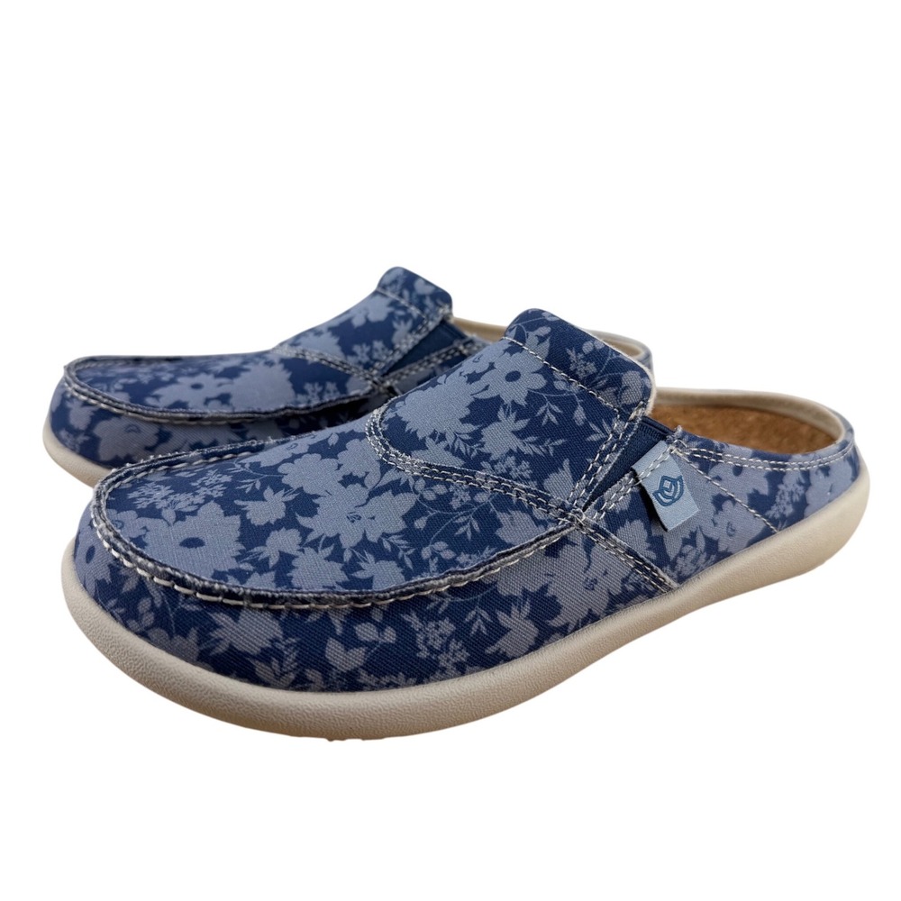 Spenco Siesta Floral Canvas Mules‎ Blue Flower Orthotic Shoes Womens 7.5 B